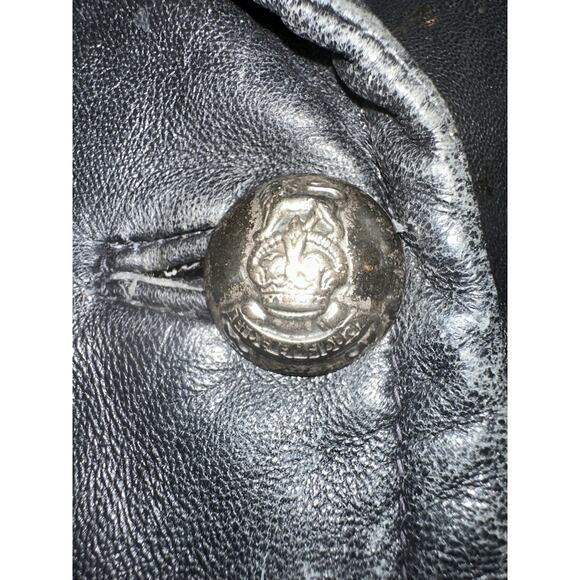 VINTAGE 80's VAKKO BLACK LEATHER DOUBLE BREASTED PEACOAT JACKET - Picture 8 of 9